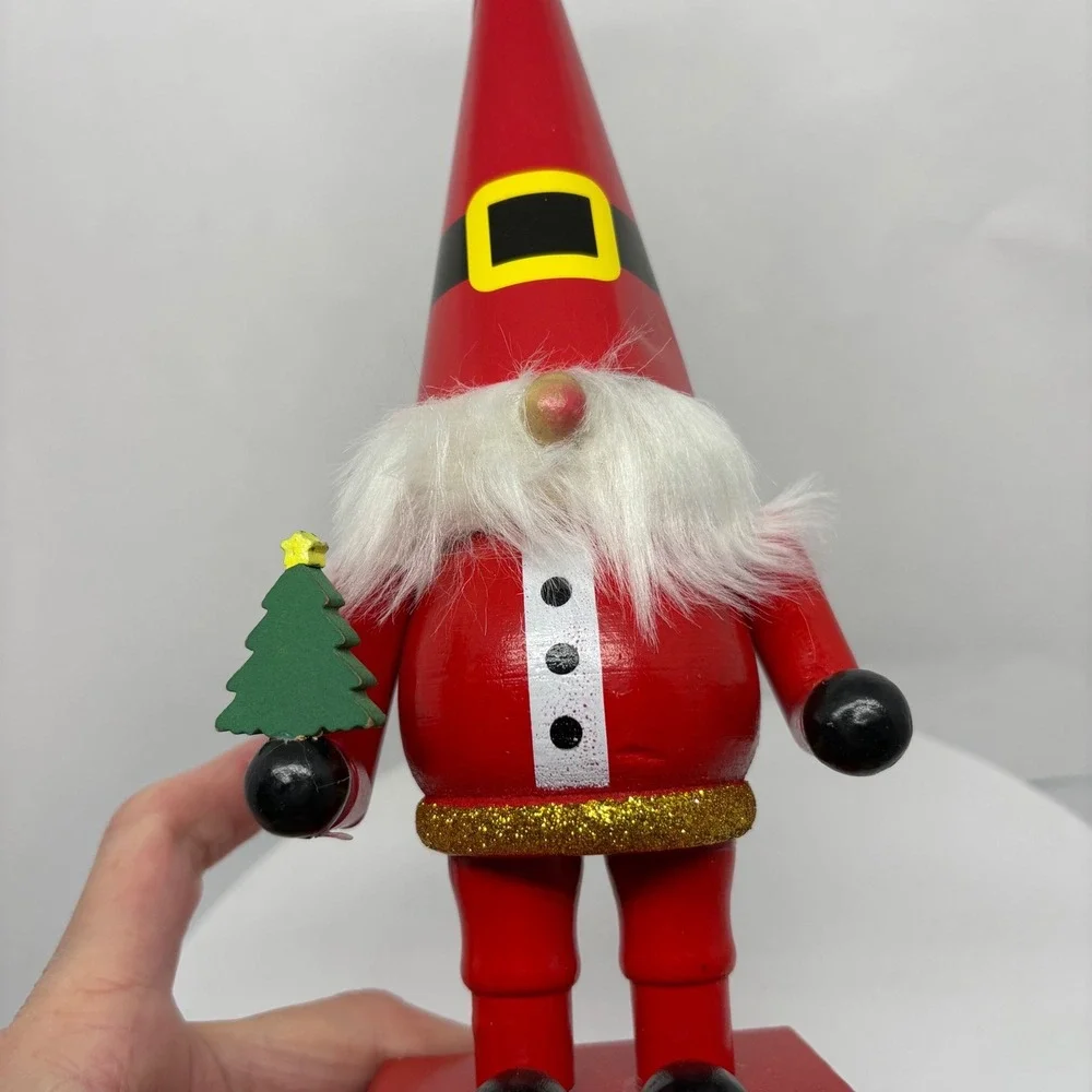 Santa Gnome Nutcracker Style Christmas Decor Festive Holiday‎ Figurine with Tree